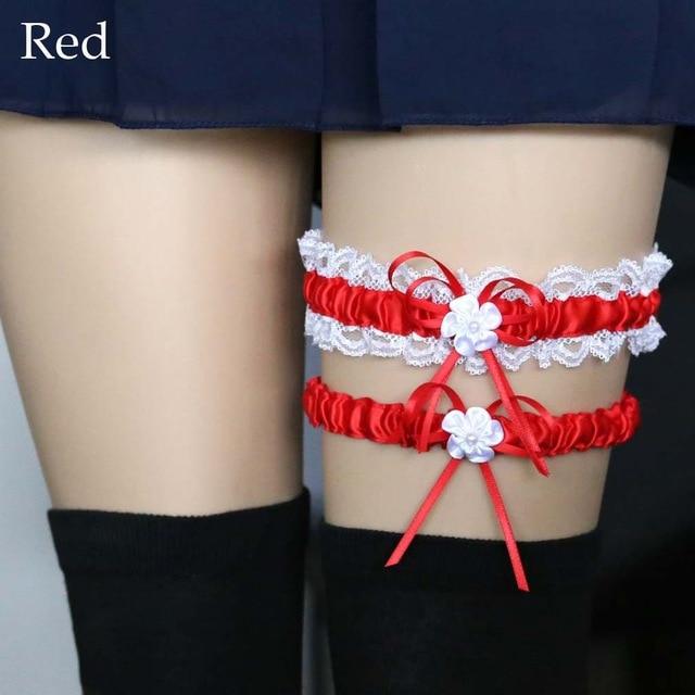 Ruffled Red Wedding Elastic Garter Belt Leg Ring Harness Flowers