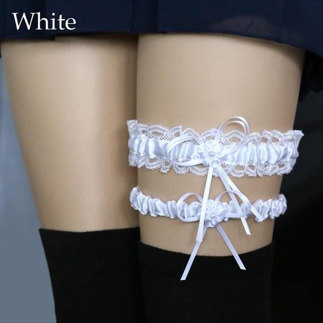 Ruffled White Wedding Elastic Garter Belt Leg Ring Harness Flowers