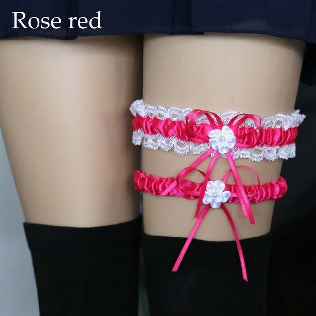 Ruffled Rose Red Wedding Elastic Garter Belt Leg Ring Harness Flowers