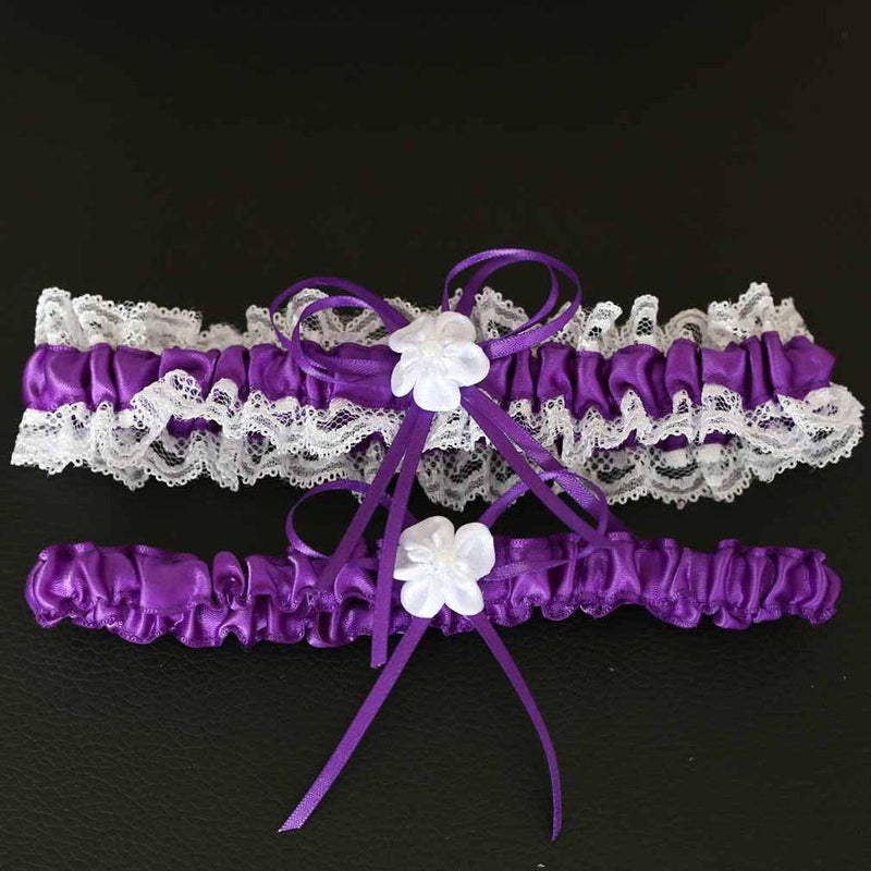 Ruffled Purple Wedding Elastic Garter Belt Leg Ring Harness Flowers