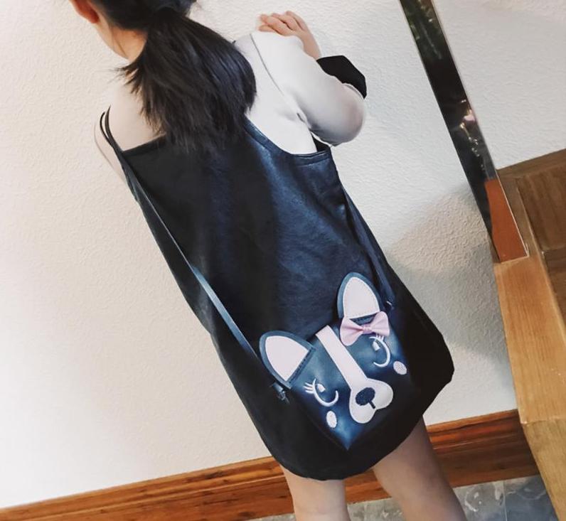 Black 3D vegan leather puppy dog handbag purse messenger bag shoulder bag satchel kawaii harajuku japan fashion by kawaii babe