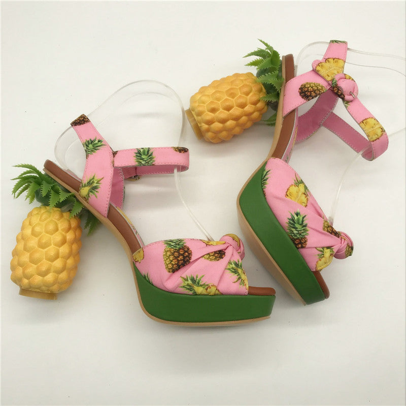 3D Pineapple Fruit Sandals Tropical Paradise High Heels