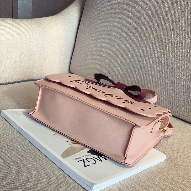 3d cookie biscuit handbag purse messenger style tote satchel vegan leather pastel pink and brown harajuku japan fashion by kawaii babe