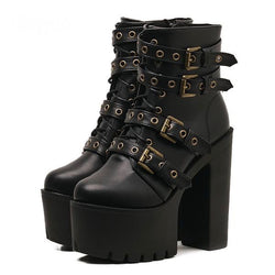 Motorcycle Black Leather Boots Ankle Booties Vegan Cruelty Free Sexy Punk Rock Goth Fashion Gothic Edgy Street Style