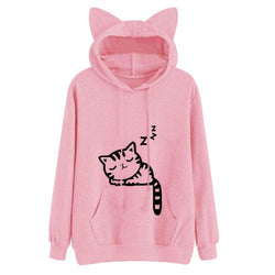 Pink Sleepy Kitten Sleeping Cat Sweater Hoodie Cat Ears Sweatshirt 