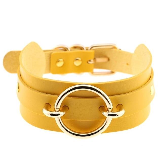 Vegan Leather O Ring Gold Collar Choker Necklace Petplay BDSM Kink Fetish Gear