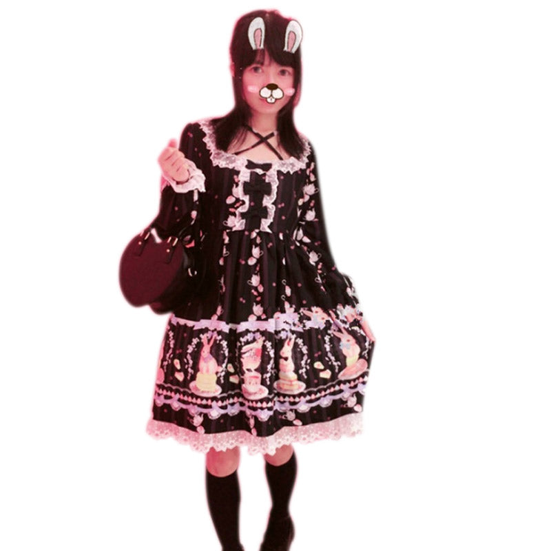 bunny cameo tea party print sweet lolita dress harajuku japan fashion egl by kawaii babe 