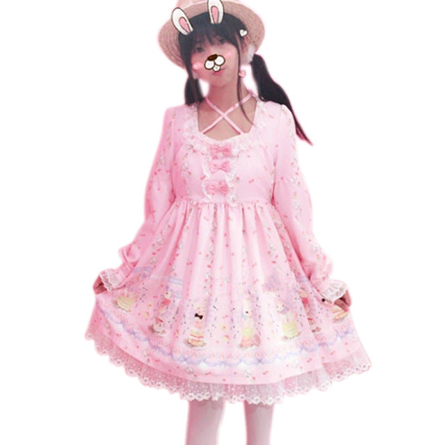 bunny cameo tea party print sweet lolita dress harajuku japan fashion egl by kawaii babe