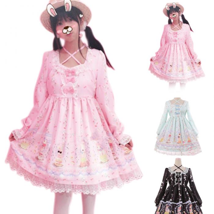 bunny cameo tea party print sweet lolita dress harajuku japan fashion egl by kawaii babe