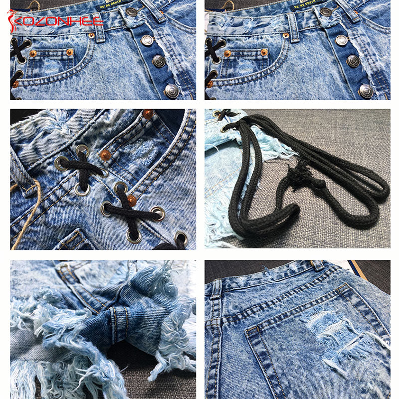 jean denim lace up shorts corset style high waisted acid wash punk rock edgy sexy distressed jeans by kawaii babe