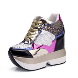 sequin platform sneakers shoes lace up sneaks athletic wedge harajuku japan fashion by kawaii babe 