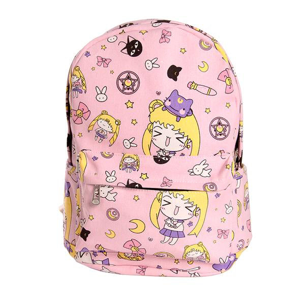 chibi sailor moon magical girl card captor sakura backpack book bag pink kawaii print anime cosplay harajuku japan fashion by kawaii babe