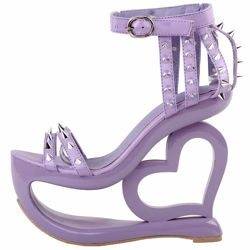 purple hollow heart cut out platform heel sandals high heels shoes punk rock edgy studded streetwear footwear fashion ankle strap rivets goth fashion by kawaii babe