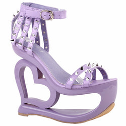 purple hollow heart cut out platform heel sandals high heels shoes punk rock edgy studded streetwear footwear fashion ankle strap rivets goth fashion by kawaii babe