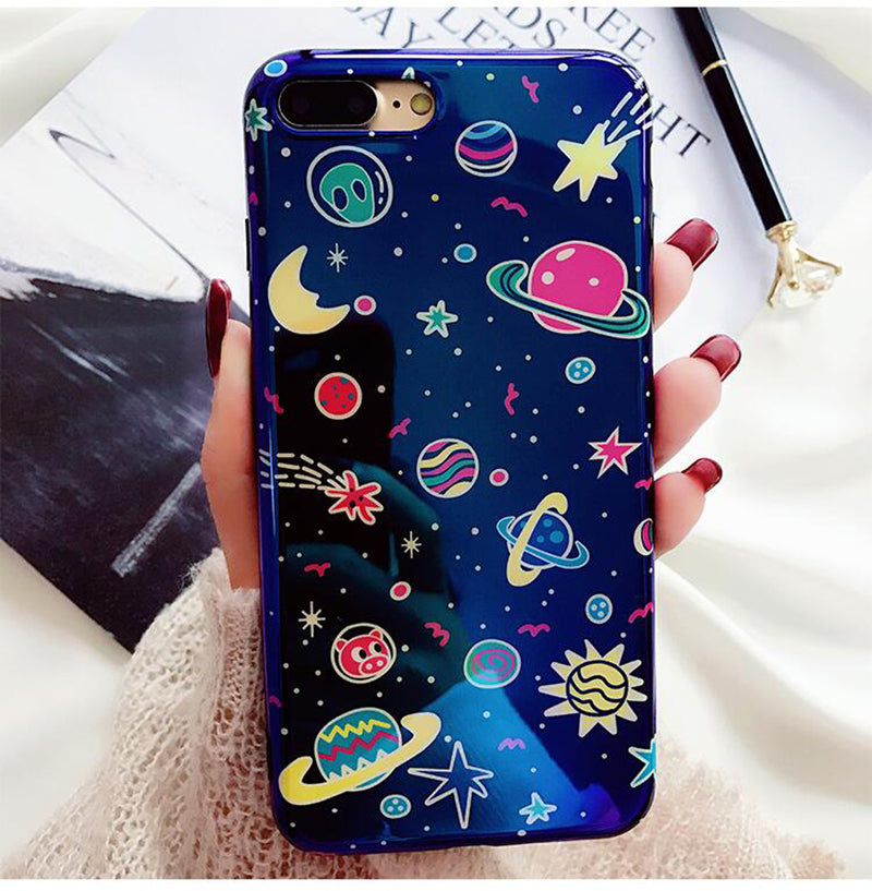 shiny holographic outer space iphone case phone protector cases  planets moon stars intergalactic galaxy by kawaii babe