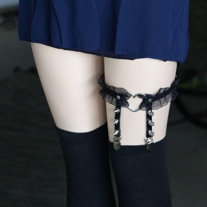 Ruffled Garter Belt Lace Chiffon Punk Rock Spikes | Kawaii Babe Ruffled Garter Belt Lace Chiffon Punk Rock Spikes | Kawaii Babe