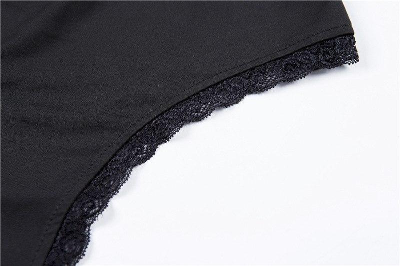 Black Corset Back Tie Up Silk Ribbon Bodysuit Onesie Romper Jumpsuit Sexy 