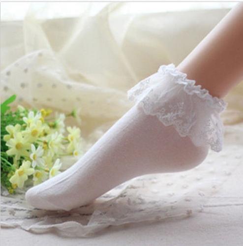Sweet White Frilly Lace Ruffled Bow Ankle Socks Lolita Kawaii Fashion
