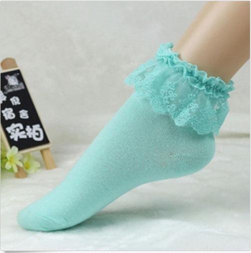 Sweet Blue Teal Frilly Lace Ruffled Bow Ankle Socks Lolita Kawaii Fashion