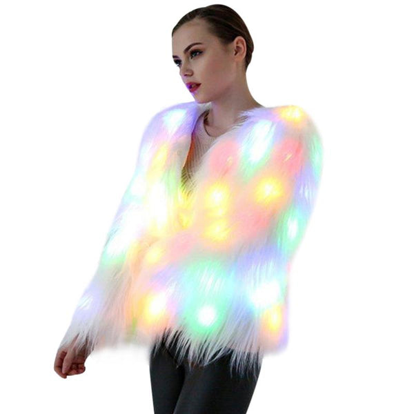 LED Christmas Light Sweater Vegan Fur Cardigan Pullover | Kawaii Babe