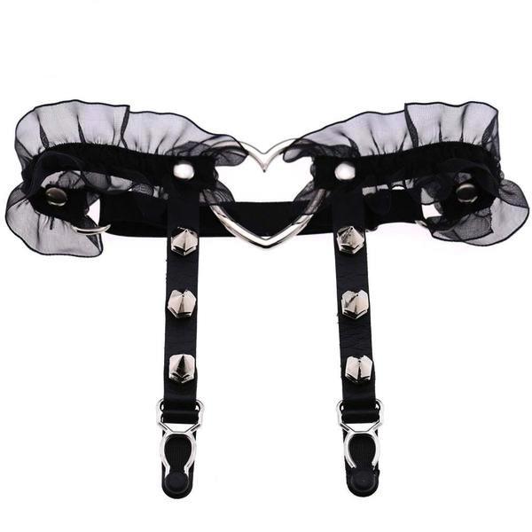 gay fetish sex toys Ruffled Garter Belt Lace Chiffon Punk Rock Spikes