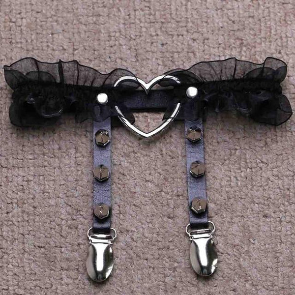 Ruffled Garter Belt Lace Chiffon Punk Rock Spikes | Kawaii Babe