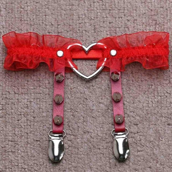 Ruffled Garter Belt Lace Chiffon Punk Rock Spikes | Kawaii Babe Ruffled Garter Belt Lace Chiffon Punk Rock Spikes | Kawaii Babe