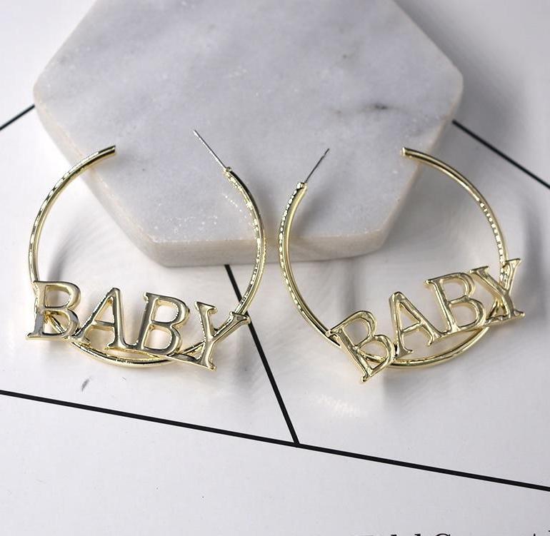 Amazon.com: Large Bamboo Hoop Earrings Old English Font Babygirl Letter  Earrings Hip-Pop Style Fashion Party Accessory (Babygirl-gold): Clothing,  Shoes & Jewelry