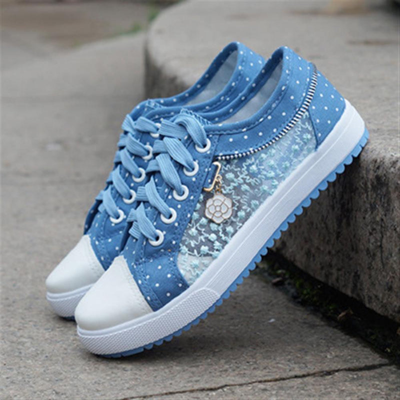 Lace Jean Blue Running Shoes Sneakers Youthful Young See Through Canvas