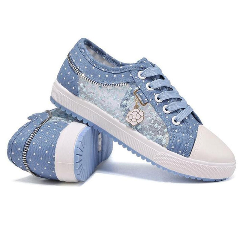Lace Jean Blue Running Shoes Sneakers Youthful Young See Through Canvas