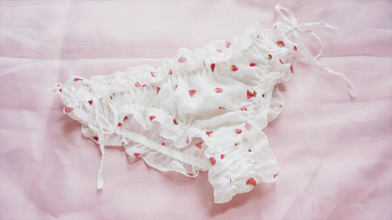 Heart Polkadot White Red Lingerie Set Sleepwear Camisole Tank Top Ruffled Bows Youthful