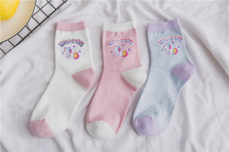 Pink Unicorn Pastel Socks Kawaii Fairy Kei Cute Fashion 