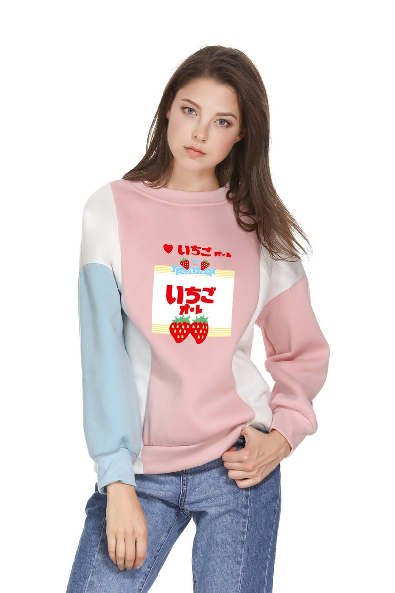 Strawberry Japanese Harajuku Crewneck Patchwork Sweater Sweatshirt Pullover Japan Street Fashion Fairy Kei