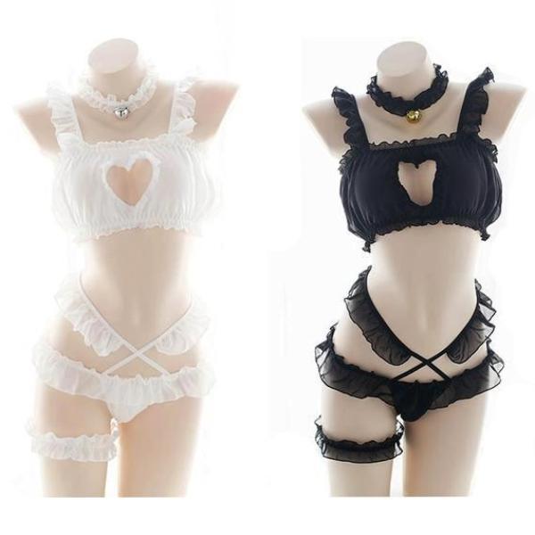 Sexy Cat Cosplay Lingerie Set Bra Panties Ruffled Lolita Kawaii Fashion