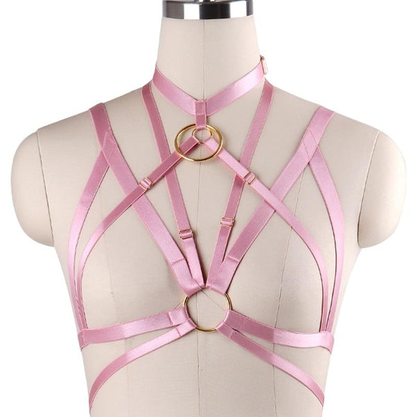 Pink Satin Bondage Harness Chest S&M BDSM Kink Fetish Luxury O Ring 