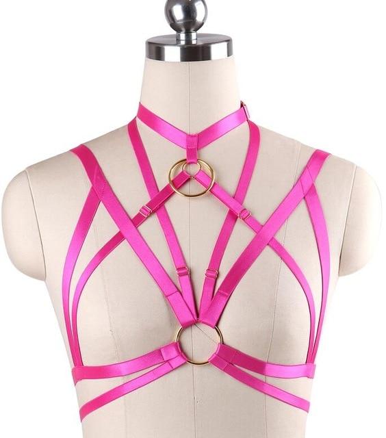 Hot Pink Magenta Satin Bondage Harness Chest S&M BDSM Kink Fetish Luxury O Ring 