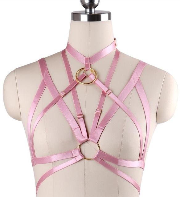 Pink Satin Bondage Harness Chest S&M BDSM Kink Fetish Luxury O Ring 