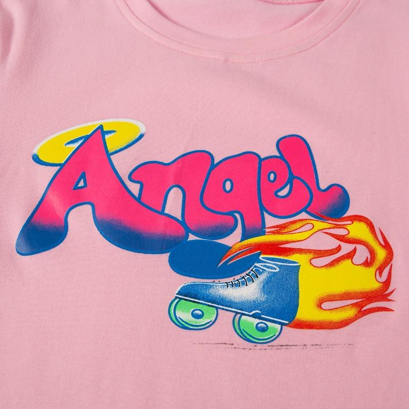90s Babe Angel Crop Top Vintage Pink Rollerblades