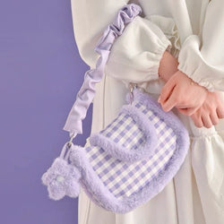 Purple Plush Plaid Handbag - Purse