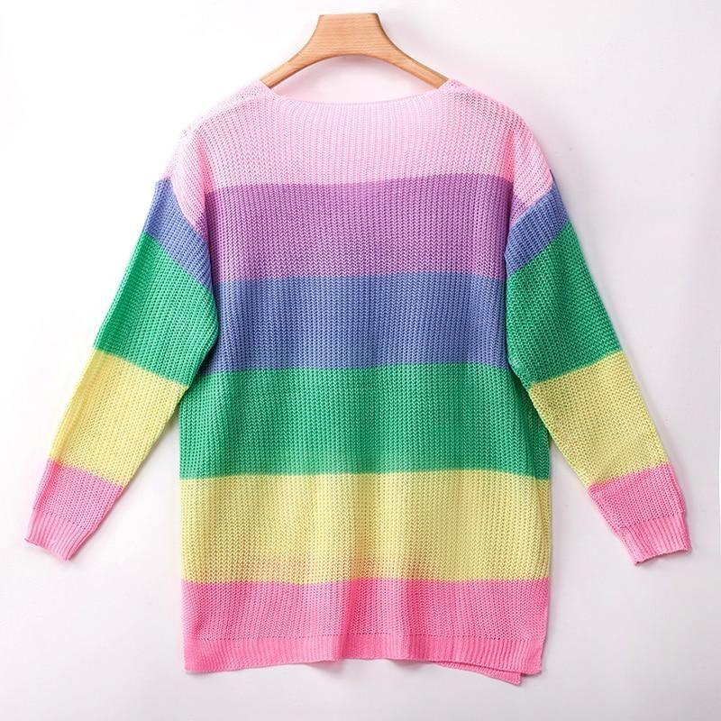 Rainbow Sweater Dress Long Sleeve Kawaii Fashion | Kawaii Babe