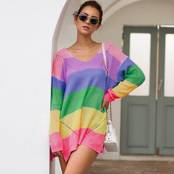 Rainbow Sweater Dress - Bright Rainbow Colors / S - dress