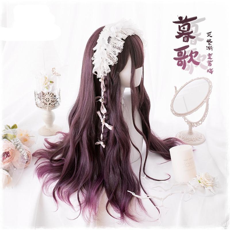 Dark Red Long Cosplay Lolita Wig Hair Harajuku Japan Fashion 