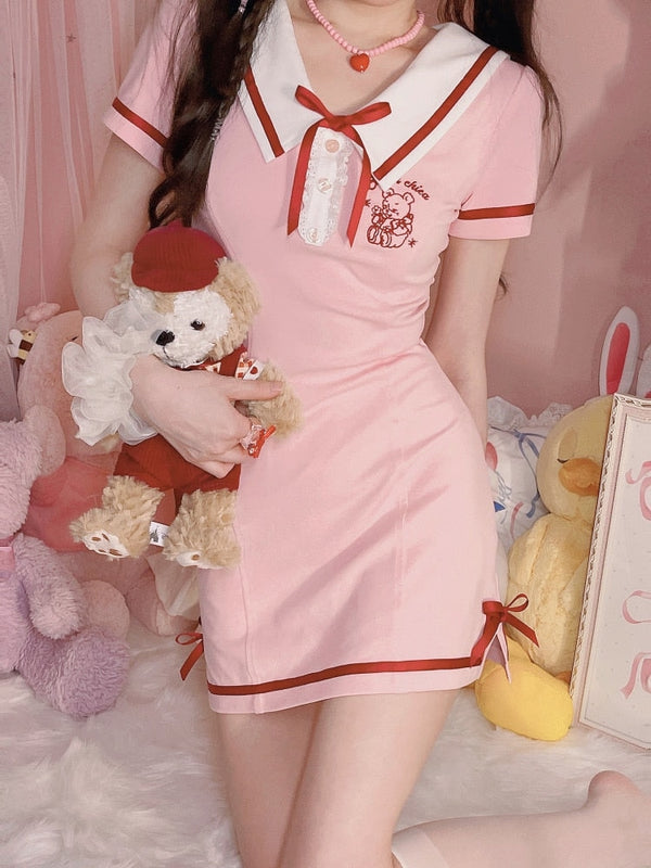 Red Trim Teddy Dress - angelcore, angelic, coquette, dollette, dresses Kawaii Babe