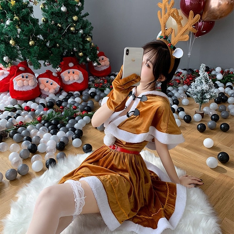 anime christmas dress Girl PNG Images, Anime Christmas Girl Transparent Background PNG Christmas Sweater Dress Santa's Knit Turtleneck Dress Cosplay