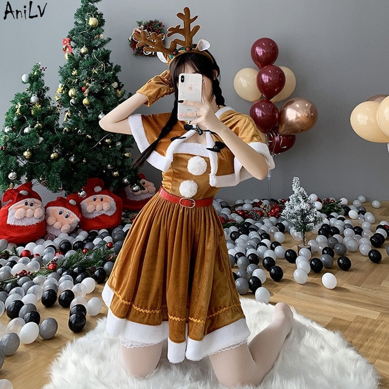 Reindeer Baby Outfit Christmas Holiday Rudolph Brown Kawaii Babe Without Shawl Reindeer Baby Outfit Christmas Holiday Rudolph Brown Kawaii Babe Without Shawl