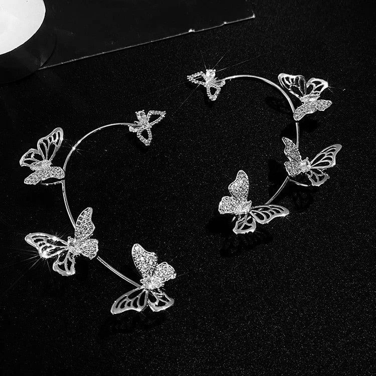 Rhinestone Butterfly Ear Cuffs - butterflies, butterfly, ear cuff, ear cuffs, fake jewelry Kawaii Babe