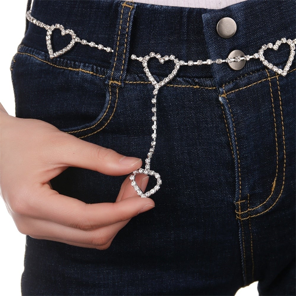 Rhinestone Heart Chain Belt Cute Kawaii Aesthetic Kawaii Babe