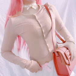 Ribbed Knit Cardigan Top - cardigan, cardigans, coquette, dollette, fae Kawaii Babe