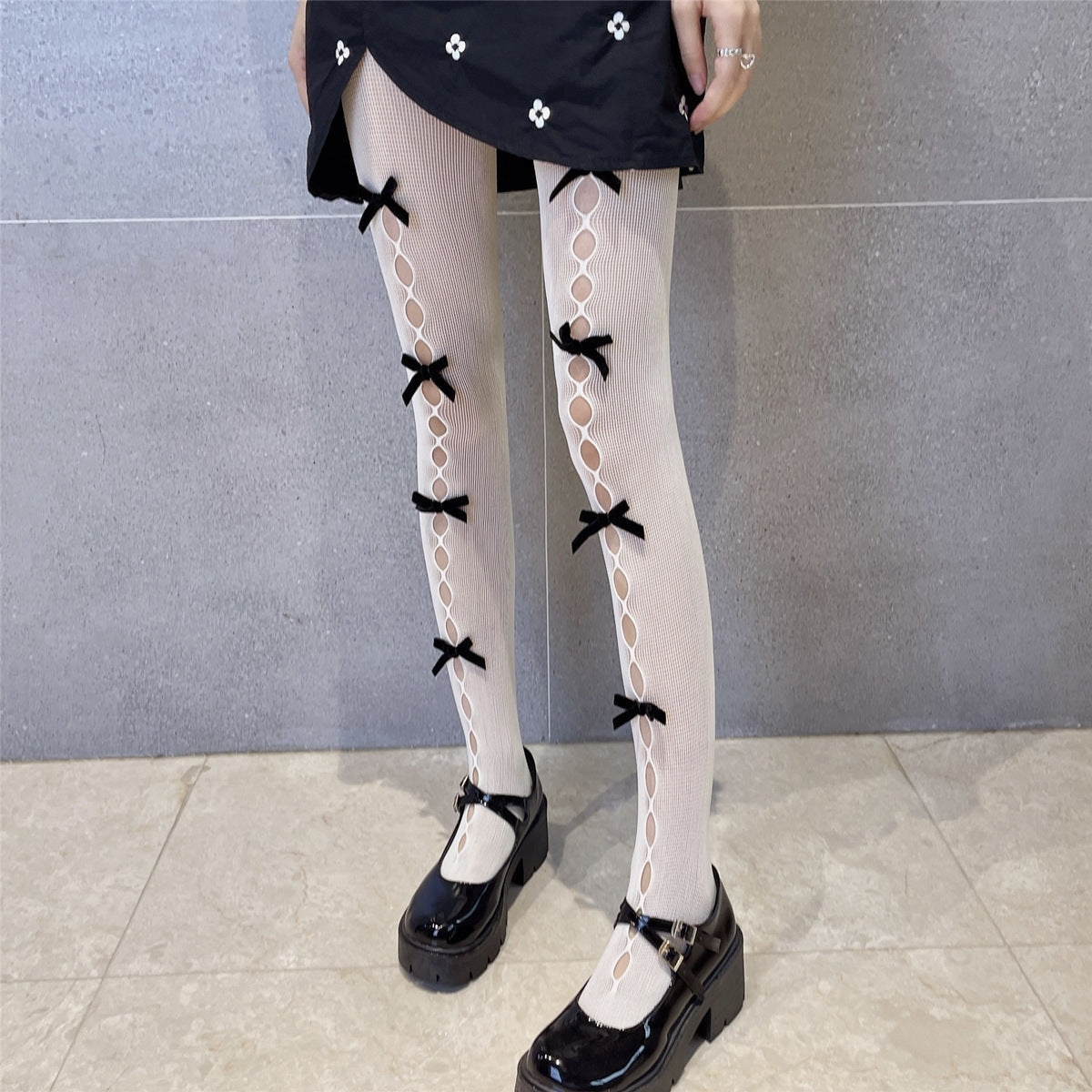 Ribbon Fishnet Stockings Nylon Tights Aesthetic eGirl Kawaii Babe