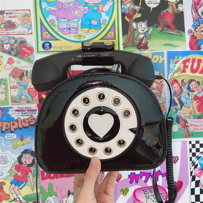 Rotary Phone Handbag - Black - bags, handbag, handbags, latex, phone
